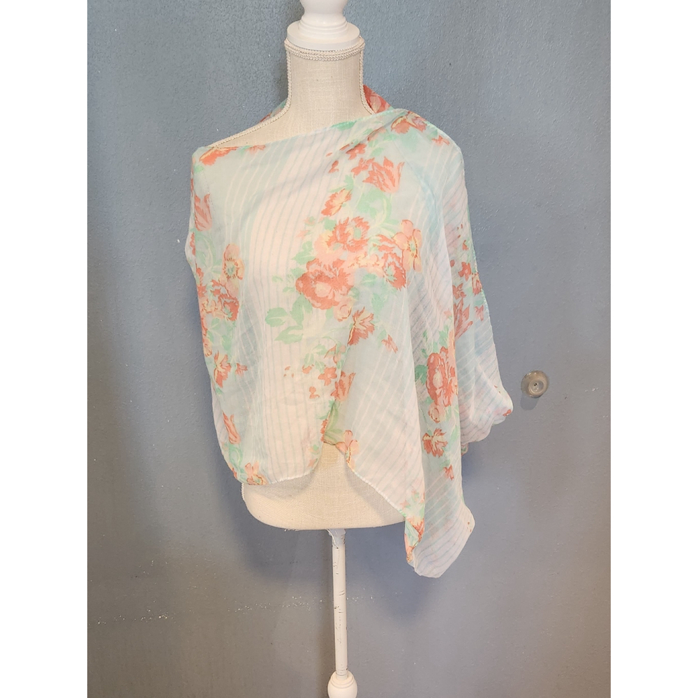 Vintage 90's Berytos Inc. Hawaiian rosette floral nautical striped chiffon wrap